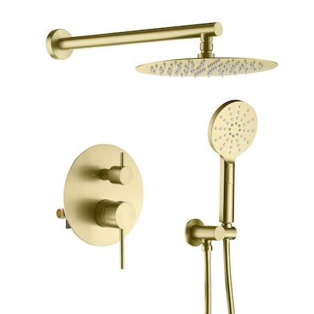 Kibi Circular Pressure Balanced 2-Function Shower System with Rough-In Valve, Brushed Gold KSF403BG